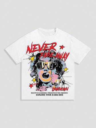 Street Life Herren Künstlerisches Portrait Grafik Muster Rundhals Kurzarm Lässig T-Shirt