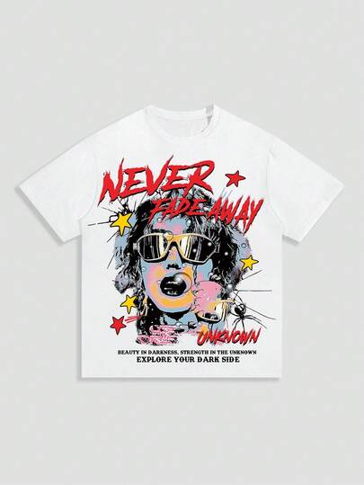 Street Life Men's Artistic Portrait Graphic Print Round Neck Short Sleeve Casual T-Shirt