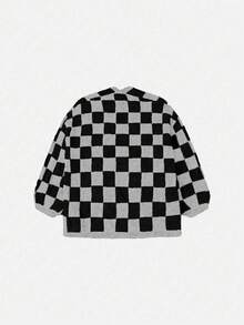 Sweetra Áo khoác cardigan dài tay kẻ caro tương phản dành cho nữ - Nhiều màu - Xem 2