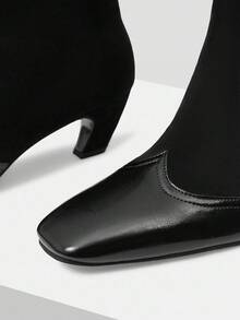 Mnmlis Women's New Side Zipper Square Toe Knee-High Boots - Black - View 6