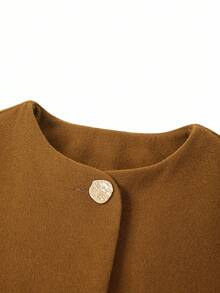 Ellevyn 女士优雅通勤斗篷式圆领中长款外套，秋冬季外出沙特国庆节圣诞节服装女士秋季服装冬季外套 - 摩卡棕 - 查看 8