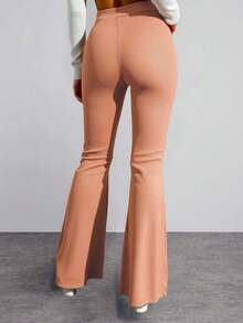 EURMUSE High Waist Ribbed Knit Long Pants - Pink - View 2