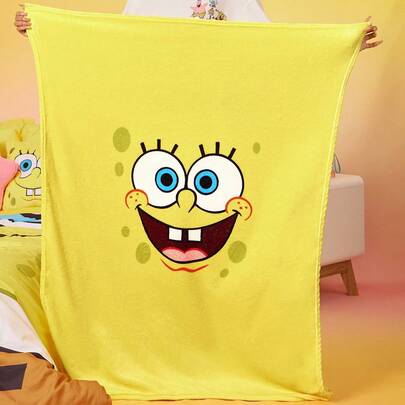 SpongeBob SquarePants | SHEIN 1pc Removable Pineapple Design Plush Throw Pillow & Blanket, Comfortable Flannel Material