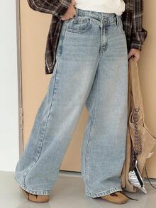 DAZY 青少年女孩休闲牛仔裤 - 淺色水洗藍 - 查看 5