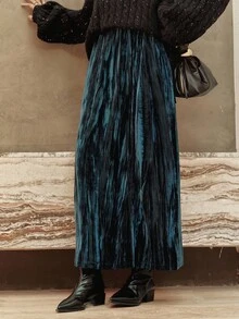 Dazy-Less 女士优雅丝绒半身裙，秋冬商务休闲女装 - 藍色 - 查看 6