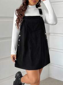 SHEIN EZwear Plus Size Corduroy Overall Dress, Early Autumn - Black - View 5