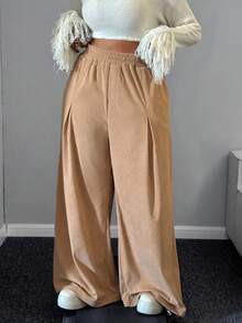 Maweii Plus Size Women Fall Loose High Waist Straight Leg Casual Pants - Khaki - View 1
