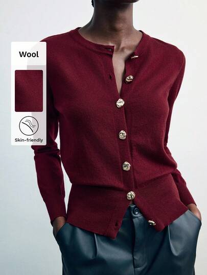 Maija Women' S Casual Versatile Solid Color Cardigan Women Thin Cardigan Burgundy Cardigan Dark Red Cardigan Button Up Cardigan