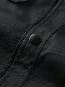 Manfinity Homme Áo khoác nam mùa đông đơn sắc tay dài, một hàng khuy, túi - màu đen - Xem 5