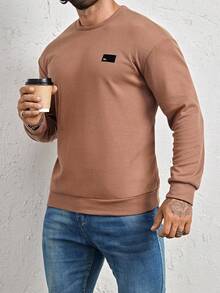 Manfinity Homme 宽松男士字母拼接细节卫衣，秋季长袖上衣 - 摩卡棕 - 查看 3