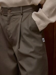 Musero 双褶高级修身长裤，纽扣门襟，腰带环设计，秋冬/春夏款 - 軍綠色 - 查看 6