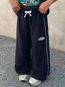 Coolane Kids 青少年女孩黑色裤子返校服装妈妈和我 Garphic 复古 Kpop 海军蓝宽腿运动裤足球/排球感恩节万圣节服装圣诞节运动裤春/秋/冬