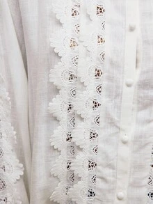 SHEIN Privé VITNOS 2025 Luxury Bohemian Vintage Elegant White Autumn Long Sleeve Blouse,Lace Patchwork Casual Fashion Tea Party Top For Music Festivals,Parties - Beige - View 7