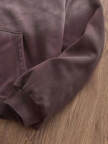 EASEVO Sudadera con cremallera informal para hombre talla grande, sudadera con capucha marrón bordada lavada, otoño, invierno - Marrón - Ver 4