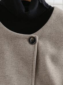 Franclia Áo khoác nữ tay dài màu trơn, thường ngày thu/đông mới, tối giản và đa năng - Màu Khaki - Xem 6