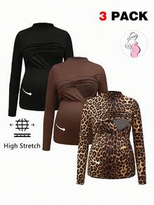 Modmama Autumn And Winter Fall Clothes For Women Maternity Nursing Tops 3-Pack Maternity Stand Collar Long Sleeve Casual Nursing Top - Multicolor - View 16