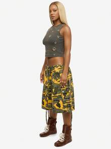 SUMWON WOMEN 棉质罗纹水洗背心，带孔眼细节索环，夏季节日休闲无袖 - 灰色 - 查看 4