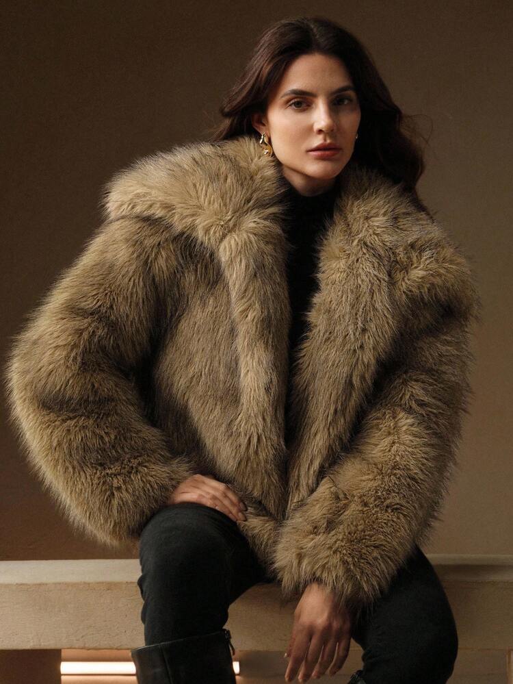 Neue vielseitige senfgelbe locker fallende Kragen Langarm Pelzmantel, Herbst/Winter