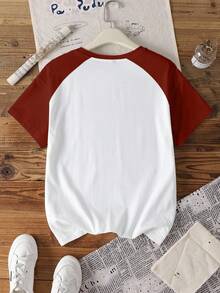 MADBALLS X SHEIN 女式休闲字母与人物图案撞色插肩袖 T 恤，夏季 - 白色 - 查看 2