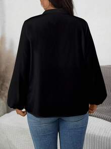 EMERY ROSE 大码女式休闲V领长袖衬衫 - 彩色 - 查看 2