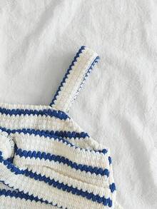 SHEIN Vintaside Kids Baby Mädchen modisches hochwertiges gestreiftes Träger Top und passendes gestreiftes weites Bein Hosen Set, perfekt für Sommer Camping, Urlaub, Lässig oder Party Anlässe - Blau - Übersicht 3