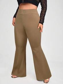 SHEIN SXY Pantalon évasé taille haute décontracté pour femmes grandes tailles en kaki - Kaki - Voir 5