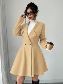 Elenzga 纯色休闲简约长袖女式外套 - 鵝黃色 - 查看 3