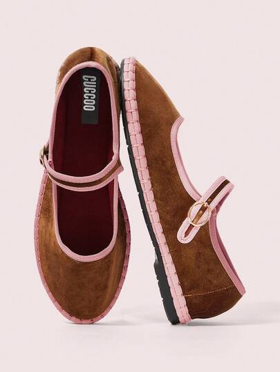 CUCCOO DOLLMOD Kadın Kahverengi Zarif Kadife Klasik Rahat Kadife Mary Jane Düz Ayakkabı