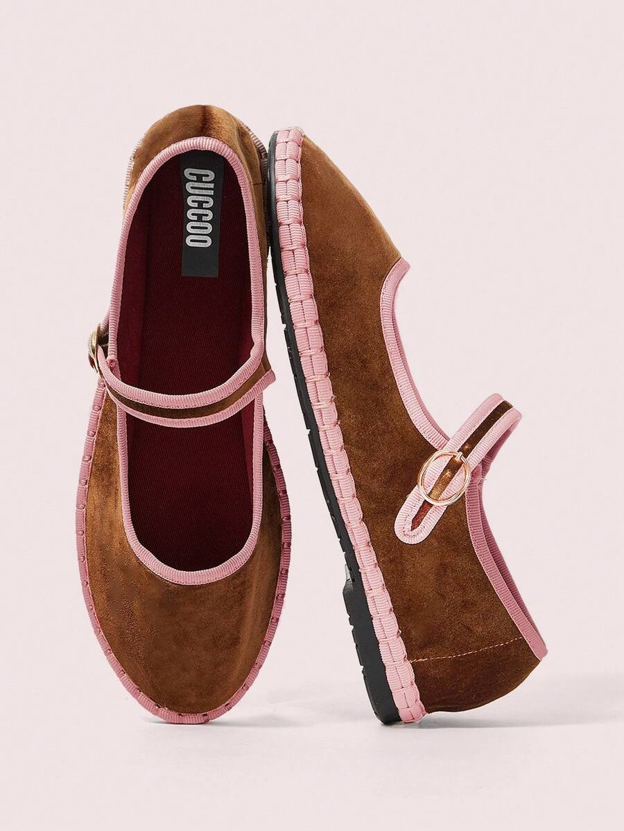 CUCCOO DOLLMOD Giày bệt Mary Jane nhung cổ điển thanh lịch màu nâu sang trọng thoải mái dành cho nữ - Màu nâu Mocha - Xem 1