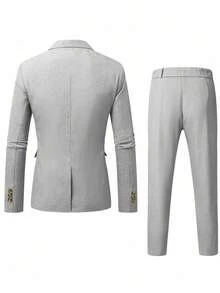 Calvornis 男士休闲商务两件套西装，纯色西装套装夹克和裤子，简约时尚休闲日常穿着婚礼西装舞会西装男士，适合情人节周年纪念日等场合，是送给男朋友或丈夫的绝佳礼物。 - 淺灰色 - 查看 2
