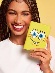 SpongeBob SquarePants | SHEIN 1 件 PU 皮革卡通图案护照夹，可放置护照、登机牌，包含 2 个卡槽，适合男士、女士、青少年、旅行， - 黃色 - 查看 1
