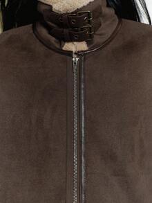 Dazy-Less 女士时尚百搭常规款夹克，秋冬季保暖内衬女式外套 - 棕色 - 查看 7