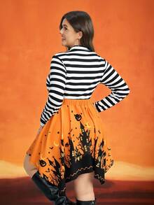 SHEIN LUNE Vestido Midi Mulheres Plus Size Halloween com Bainha Retalhos e Torção - Multicolorido - Visão 4