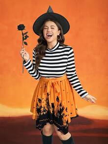 SHEIN LUNE Vestido Midi Mulheres Plus Size Halloween com Bainha Retalhos e Torção - Multicolorido - Visão 8