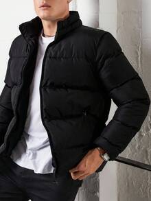 EURMUSE Men Zip Up Puffer Coat - Black - View 6