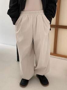 DAZY Casual Loose Wide Leg Elastic Waist Solid Color Tween Boys Pants