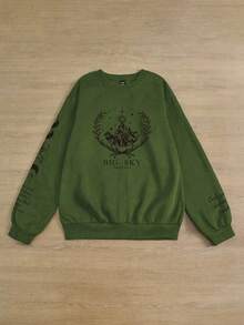 INAWLY 大码女式宽松图案印花圆领运动衫 - 軍綠色 - 查看 5