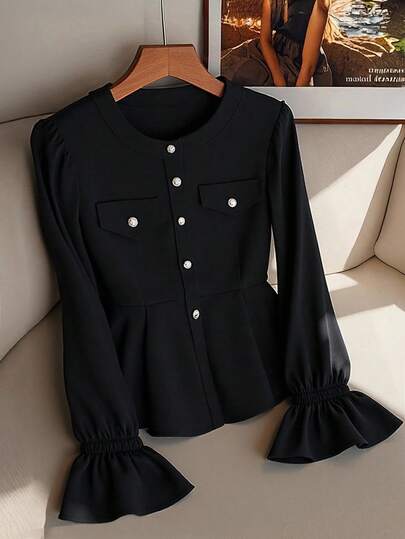 GlowEve CURVE 大码女式畅销中式领优雅衬衫，通勤百搭，收腰设计，显瘦效果