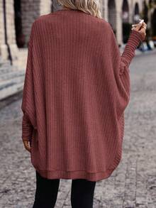 SHEIN Frenchy 休閒通勤純色蝙蝠袖夾克，適合秋冬、聖誕節、新年、春季、情人節旅行 - 紅色 - 查看 2