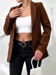EURMUSE Ladies Single Breasted Suit Jacket - Red - View 4