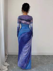 Rafferiza 女士渐变色印花圆领长袖连衣裙（女款） - 彩色 - 查看 2