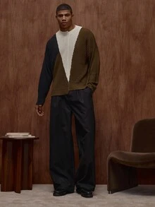 Musero Jersey de punto acanalado asimétrico de contraste, jersey de manga larga para otoño/primavera-verano - Multicolor - Ver 3