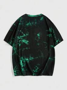 ROMWE MEN TEENAGE MUTANT NINJA TURTLES X ROMWE Camiseta masculina casual com estampa de tartaruga tie-dye e gola redonda, manga curta, verão - Verde - Ver 2
