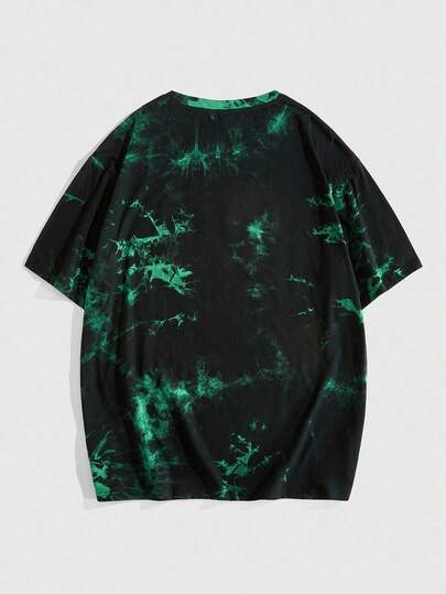 TEENAGE MUTANT NINJA TURTLES X ROMWE T-shirt à manches courtes col rond imprimé tortue tie-dye décontracté pour hommes, été