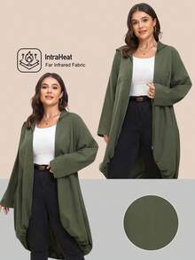 Comfylo 秋冬大码休闲纯色连帽夹克 - 軍綠色 - 查看 10