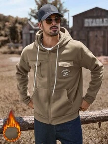 Manfinity Nomadique Men's Autumn Digital Print Long Sleeve Zip Front Pocket Drawstring Hoodie Sweatshirt Casual Hoodie Men Mens Fleece Hoodie Brown Hoodie Men Mens Graphic Hoodie Mens Zip Up Hoodie Outdoor Music Festival, Nightclub Bar, Boyfriend/Husband Gift, Anniversary Gift,