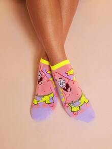 SpongeBob SquarePants | SHEIN 4 双可爱卡通女士柔软透气吸湿排汗短袜时尚休闲短袜加固脚趾和脚跟耐用所有季节百搭夏季冬季，Patrick，Squidward，Sandy - 彩色 - 查看 6
