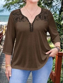 EMERY ROSE Áo thun tay dài đơn giản, thoải mái, thời trang mặc hàng ngày, mùa xuân/hè, cỡ lớn - màu nâu - Xem 8