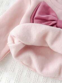 Cozy Pixies 2pcs Baby Girl Outfit: Crew Neck Long Sleeve Top With 3D Bow Decor & Elastic Waist Butterfly Print Leggings Set Fall Winter - Pink - View 7