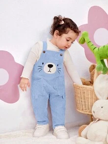 SHEIN Newborn Baby Girl Cute Versatile Corduroy Cartoon Pattern Bib Jumpsuit, Autumn/Winter Fall - Blue - View 11